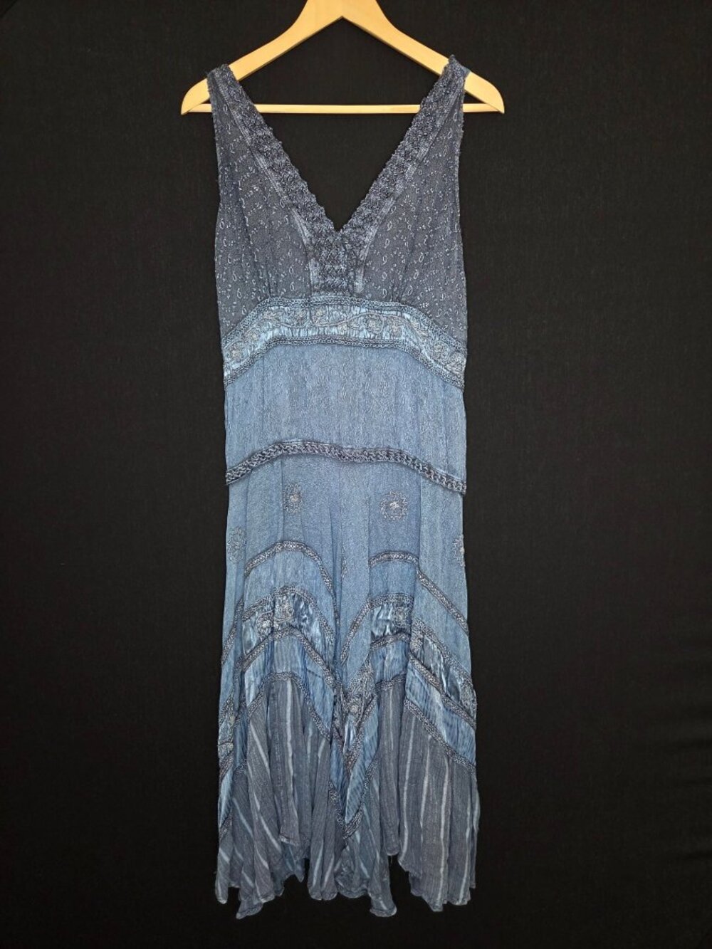 💙 Casual Living Blue Embroidered Boho Maxi Dress Size XL 100% Rayon India Boho